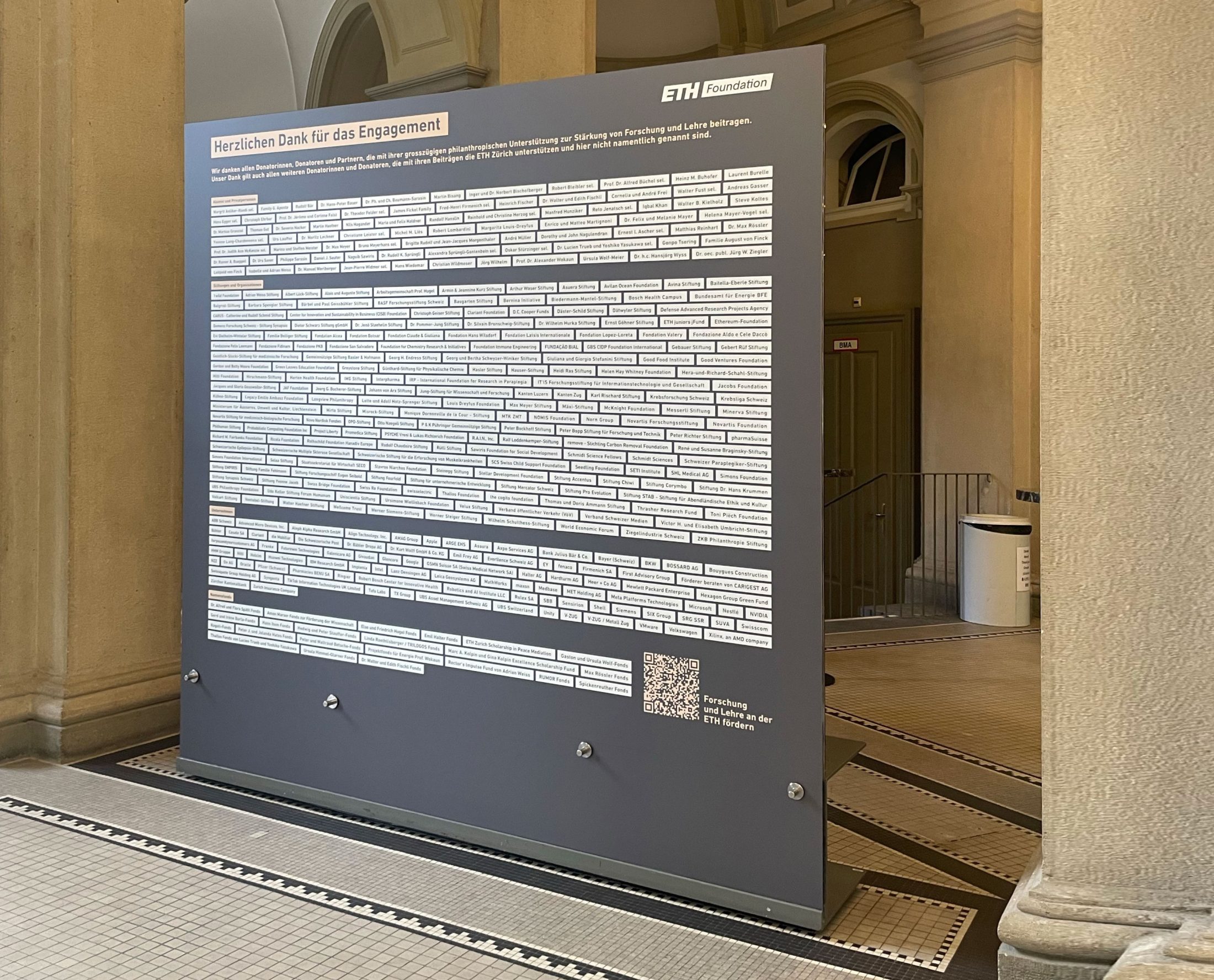 ETH Zurich Foundation, New donor wall makes philanthropy visible